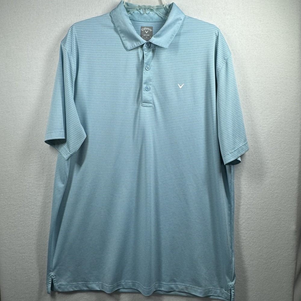 Callaway Polo Shirt Mens XL Blue Striped Opti-Dri Golf Performance Short Sleeve